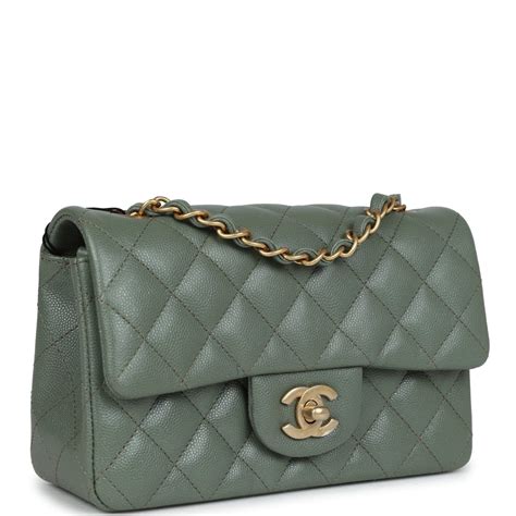 Chanel Olive Green Quilted Caviar Rectangular Mini Classic Flap 